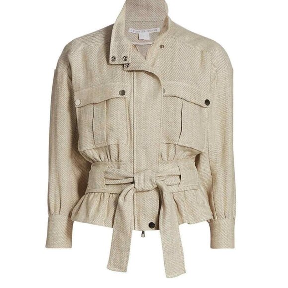 Veronica Beard Women's York Linen Bomber Jacket - Stone. Size 10 - Picture 2 of 8